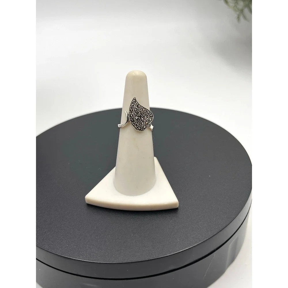 Marsala Marcasite 925 Sterling Silver Leaf Swirl Ring 3 grams Sz 6.75